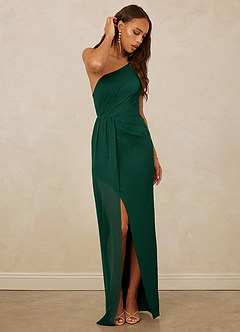 Christian Siriano Bridal for Azazie 1003 Bridesmaid Dresses Emerald Sheath One Shoulder Chiffon Dress image3