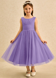 Azazie Macaron Robe Demoiselle D'honneur Fillette Robe Trapèze en Tulle Plissée Tahiti image3
