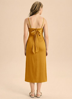 Azazie Mai Junior Skede Plisseret Stræk satin Te-længde Junior brudepige Kjole image2