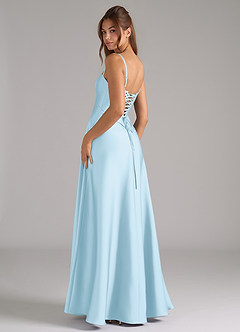 Azazie Valentine Bridesmaid Dresses Sky Blue A-Line Corset Stretch Satin Dress image2