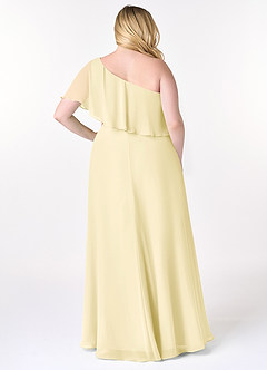 Azazie Lizzy Vestidos de damas de honor Vestido de Sorbete De Limón de Gasa de Corte en A con Hombro unilateral image9