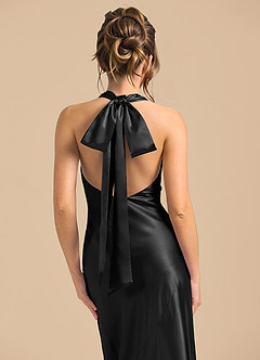 Azazie Velli 신부 들러리 드레스 쉬스 하이넥 메탈릭 새틴 바닥 길이 드레스 image6