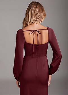 Azazie Charissa Jurken voor bruidsmeisjes Jurk van Stretch Satijn met Kolom Lange mouw Cabernet image2