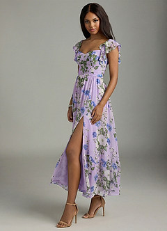Azazie Anaya Vestidos de madrinha de casamento Vestido Floral Lilás de Chiffon de Linha A com Decote Coração image3