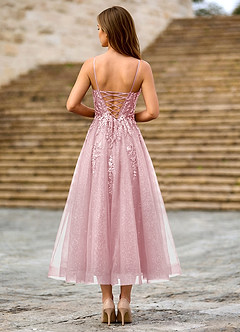 Clementinia Pink Sequin Embroidery Lace Beading Tulle Corset Maxi Dress image2