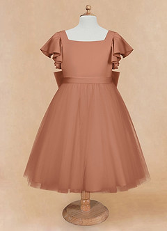 Azazie Kaeya Flower Girl Dresses Bronzer A-Line Bow Tulle Dress image5