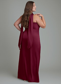 Azazie Calandra Bridesmaid Dresses Mulberry Sheath Pleated Stretch Satin Dress image7