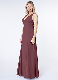 Azazie Christiana Bridesmaid Dresses Sangria A-Line V-Neck Pleated Chiffon Dress image4