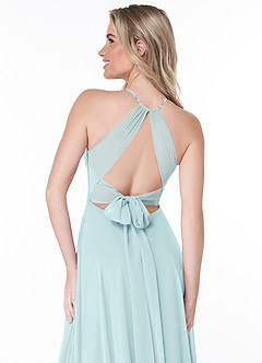 Azazie Evalleen Robes de demoiselle d'honneur Robe Trapèze en Mousseline de soie Plissée Verre De Mer image3