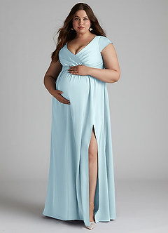 Azazie Allessia Maternity Bridesmaid Dresses A-Line Pleated Stretch Satin Floor-Length Dress image4