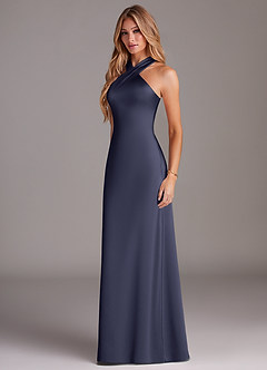 Azazie Doretta Bridesmaid Dresses Stormy Mermaid Pleated Stretch Satin Dress image5