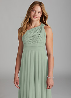 Azazie Charlize Junior Dusty Sage A-Line Mesh Dress image6