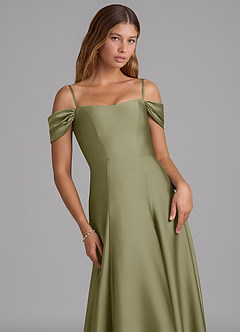 Azazie Seriana Bridesmaid Dresses Pistachio A-Line Off the Shoulder Stretch Satin Convertible Dress image2
