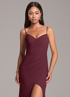 Azazie Yola Bridesmaid Dresses Cabernet Sheath Pleated Chiffon Convertible Dress image2