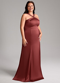 Azazie Rue Bridesmaid Dresses Terracotta Mermaid Pleated Stretch Satin Dress image12