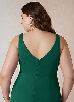 Azazie Leandra Bridesmaid Dresses Emerald Mermaid V-Neck Pleated Mesh Dress image13