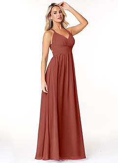Azazie Ashia Brautjungfernkleider A-Linie Plissee Chiffon Kleid Rotbraun image4