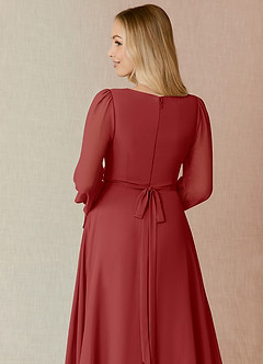 Azazie Leonia Robes de demoiselle d'honneur Robe Trapèze en Mousseline de soie Manche longue Rouille image7