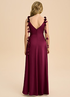 Azazie Gumdrop Junior Burgundy Empire Pleated Stretch Satin Dress image7