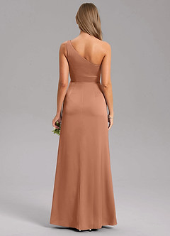 Azazie Feby Brautjungfernkleider A-Linie One-Shoulder Stretch-Satin Kleid Bronzer image2