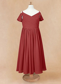 Azazie Chelle Flower Girl Dresses Rust A-Line Pleated Chiffon Dress image6