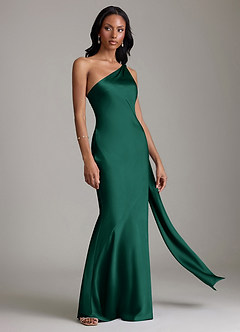 Azazie Galinda Brudtärnklänningar Klä av Sjöjungfru i Stretch Satin Ena axeln Smaragdgrön image5