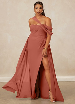 Christian Siriano Bridal for Azazie 1014 Robes de demoiselle d'honneur Robe Trapèze en Mousseline de soie Épaule décolletée Argile image1