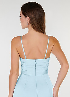 Azazie Yola Robes de demoiselle d'honneur Robe Fourreau Convertible en Satin extensible Plissee mit V-Ausschnitt Bleu Ciel image8