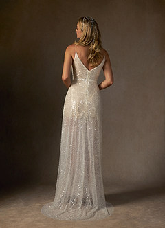 Azazie Idony Vestidos de novia Vestido de Blanco Diamante Champán de Lentejuelas de Corte en A con Lentejuelas Cuello V image3