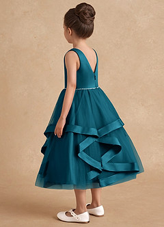 Azazie Posy Flower Girl Dresses Ink Blue A-Line Beaded Tulle Dress image2