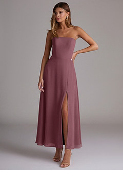 Azazie Wren Vestidos de madrinha de casamento Vestido Sangria de Chiffon de Linha A com Sem alças image1