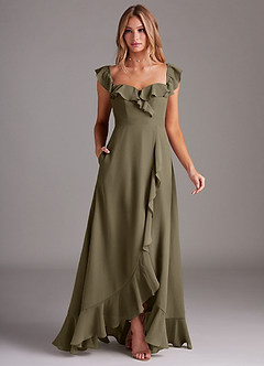 Azazie Lyra Bridesmaid Dresses Willow Green A-Line Chiffon Convertible Dress image3