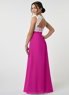 Azazie Rana Junior Fuchsia A-Line Lace Chiffon Dress image4