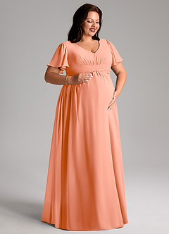 Azazie Verna vestidos de dama de honor de maternidad Vestido de Corte En A Cuello en V fruncido Hasta el suelo Gasa image10