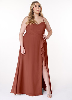 Azazie Naeem Bridesmaid Dresses Auburn A-Line V-Neck Ruffle Chiffon Dress image9