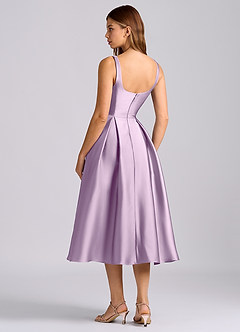 Azazie Amalie Bridesmaid Dresses Frosted Lilac A-Line Pleated Stretch Satin Dress image5