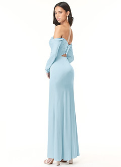 Azazie Hallie Bridesmaid Dresses Sky Blue Sheath Off-The-Shoulder Long Sleeve Stretch Satin Convertible Dress image6