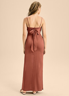 Azazie Mai Junior Robe Trapèze en Satin extensible Encolure en Forme de Cœur Argile image2