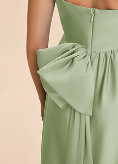 Azazie Kai Junior Vestido Salvia Polvorienta de Satén Elástico de Corte en A con Plisado image7