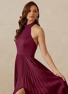 Christian Siriano Bridal for Azazie 1007 Bridesmaid Dresses Mulberry A-Line Pleated Stretch Satin Dress image2