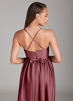 Azazie Llana Robes de demoiselle d'honneur de maternité Robe Trapèze avec poches Longueur ras du sol Satin extensible image4