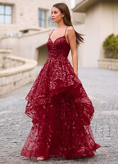 Valentina Borgoña Vestido de fiesta transparente jacquard bordado image3