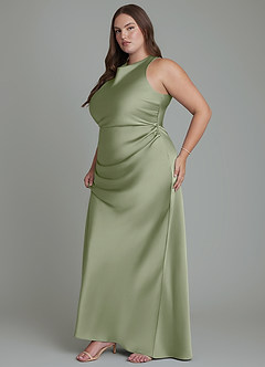 Azazie Evadne Bridesmaid Dresses Pistachio Sheath Pleated Stretch Satin Dress image13