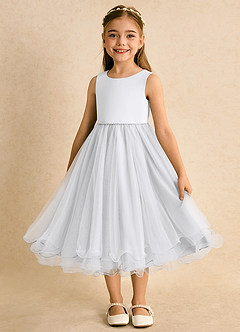 Azazie Lass Flower Girl Dresses White A-Line Bow Tulle Dress image5