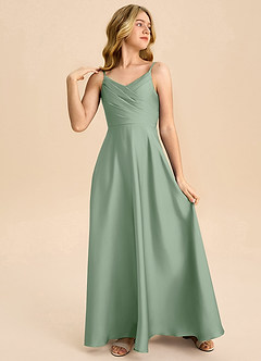 Azazie Bug Junior A-Linie Plissee Stretch-Satin Kleid Matcha image4