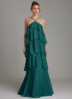 Azazie Deena 신부 들러리 드레스 A라인 셔링 쉬폰 바닥 길이 드레스 image1