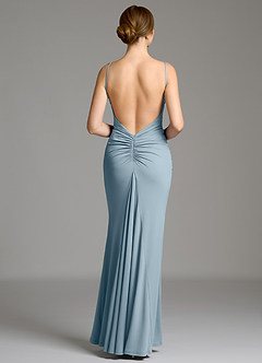 Azazie Jolene Robes de demoiselle d'honneur Robe Sirène en Jersey extensible de qualité supérieure Col Carré Bleu Poussiéreux image6