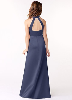 Azazie Laurel Junior Robe Trapèze en Mat Satiné Bleu Orageux image3