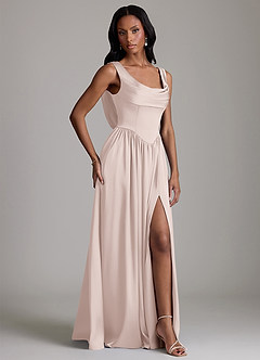 Azazie Novi Bridesmaid Dresses Blushing Pink A-Line with Pockets Stretch Satin Dress image5