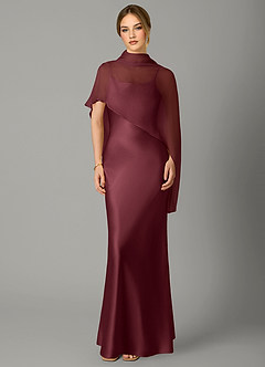 Azazie Jaleesa Bridesmaid Dresses Merlot A-Line High Neck Stretch Satin Dress image1